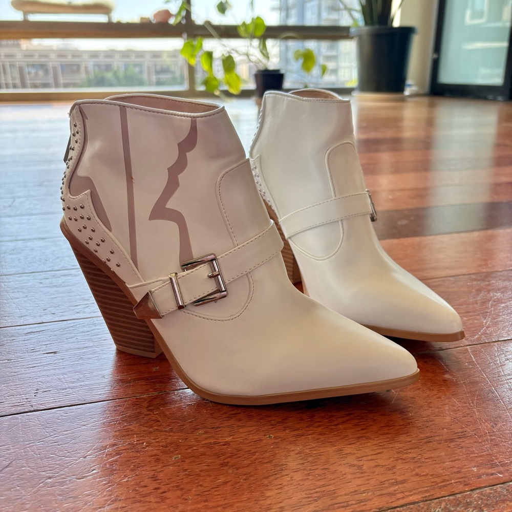 Studded White Ankle Cowboy Boots for Women